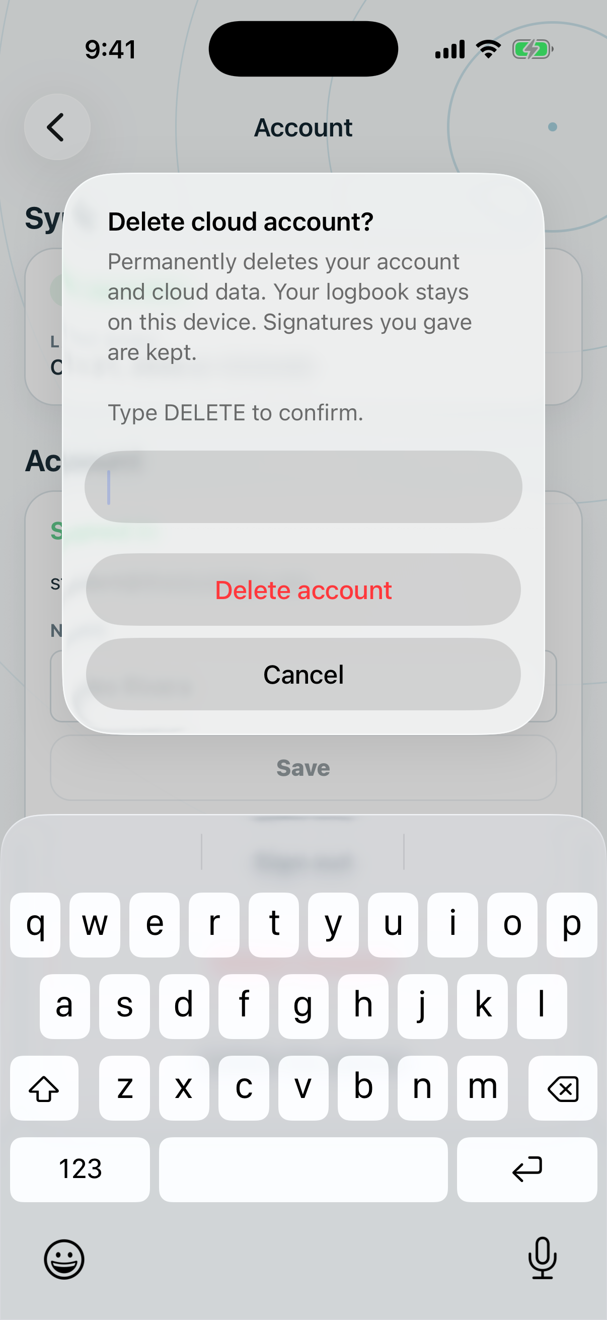 The Delete cloud account confirmation