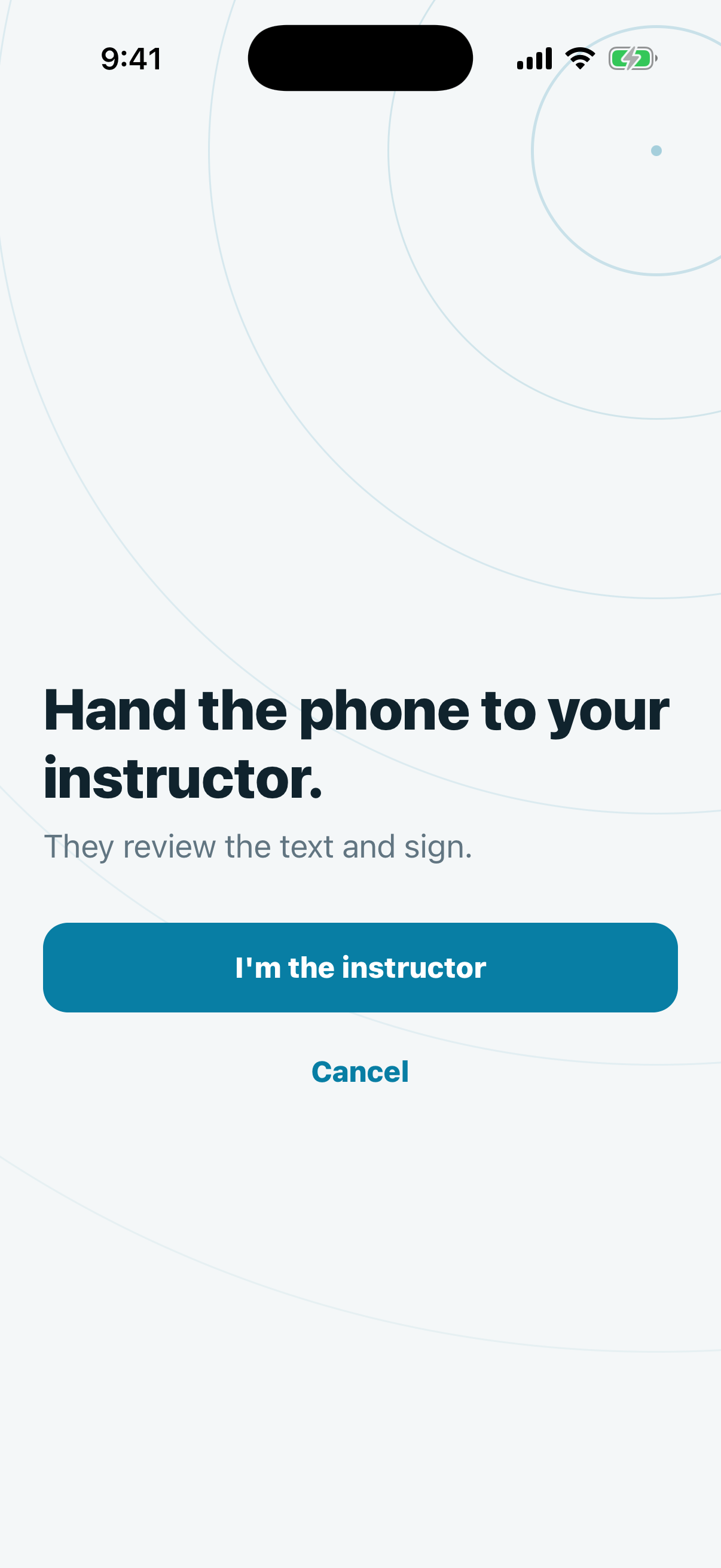 Hand-off screen asking for the instructor