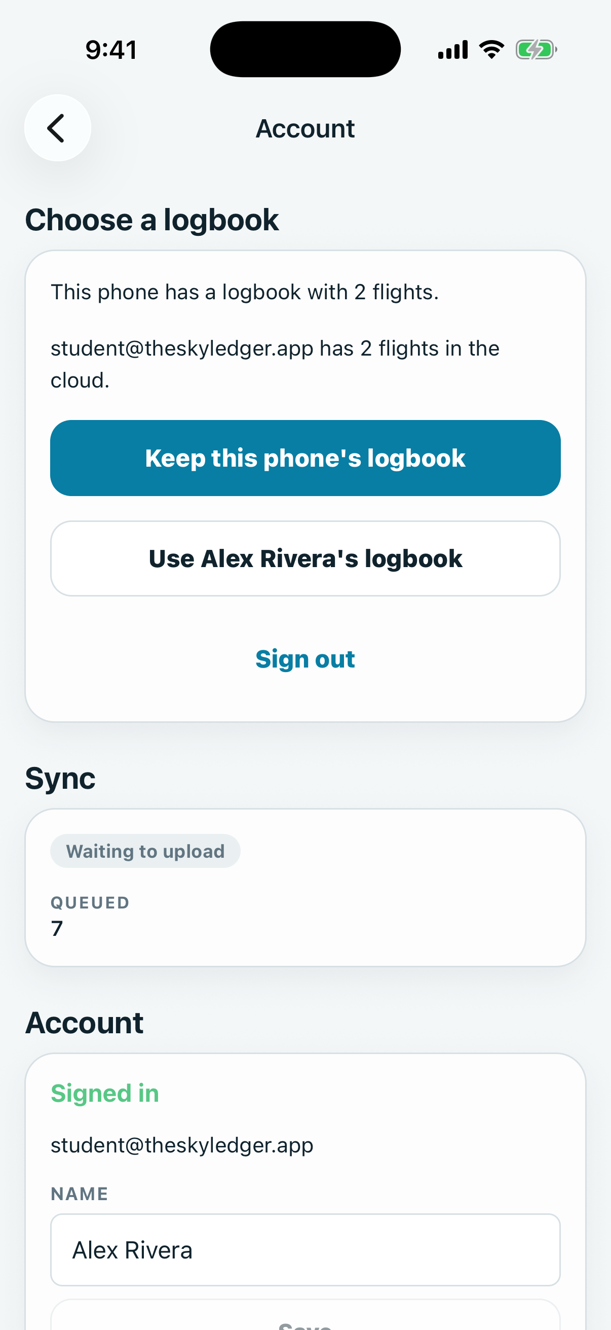 The Choose a logbook card