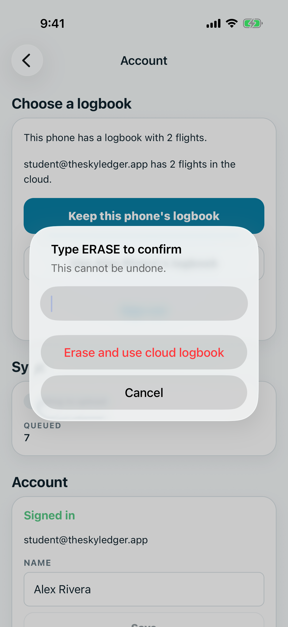 The erase confirmation asking to type ERASE