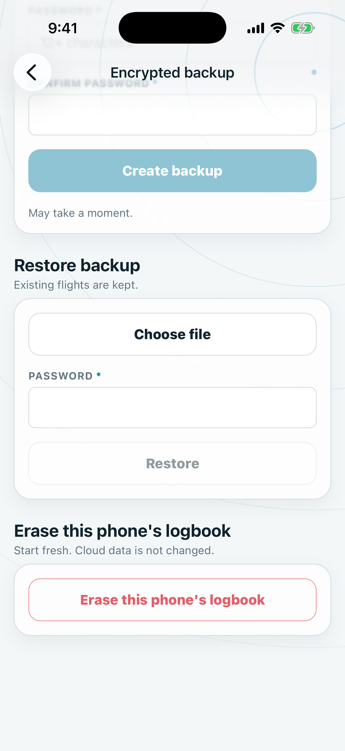 The Erase this phone's logbook section